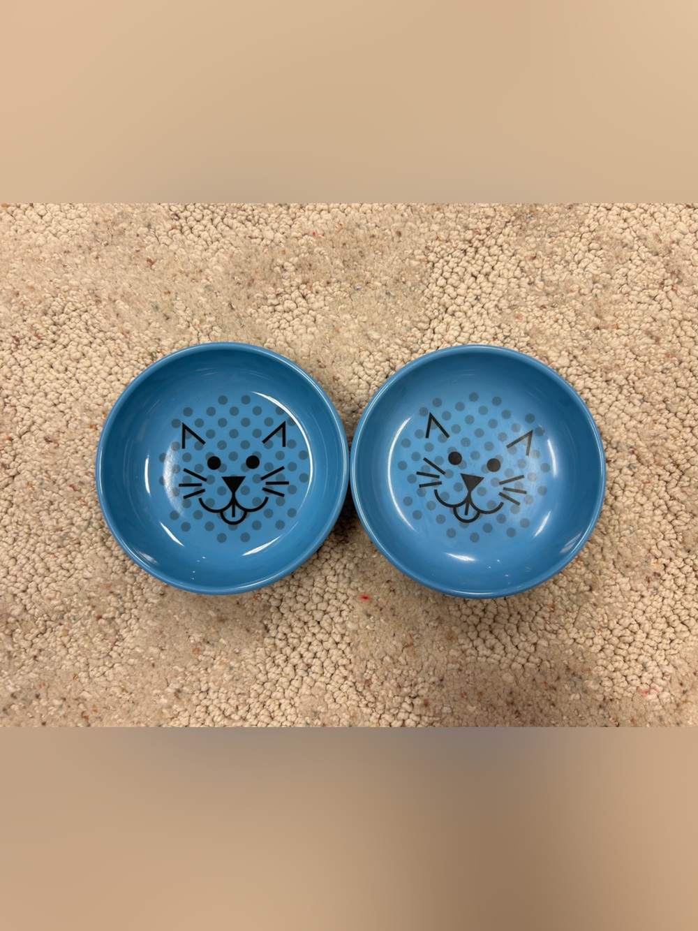 Blue Cat Face non slip  Pet Bowls - Set of 2